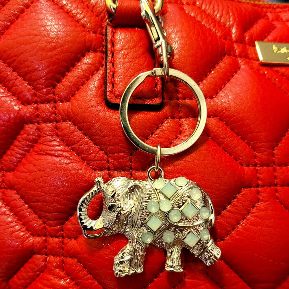 Silver Elephant Purse Charm or Keychain with Faux Crystal Accents - Picture 2 of 2